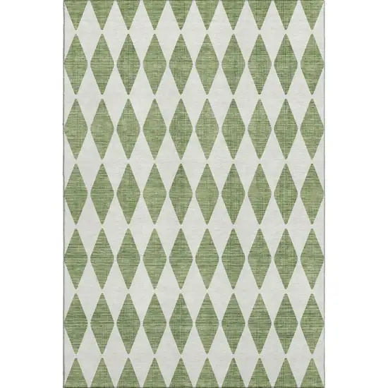 Green And Ivory Diamond Washable Area Rug With UV Protection Photo 1
