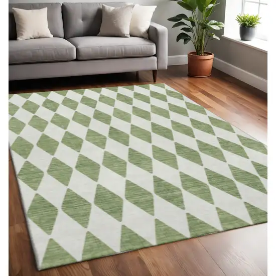 Green And Ivory Diamond Washable Area Rug With UV Protection Photo 2