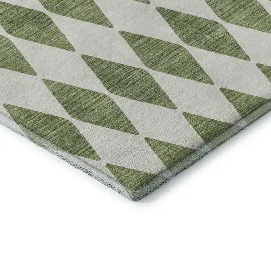 Green And Ivory Diamond Washable Area Rug With UV Protection Photo 8