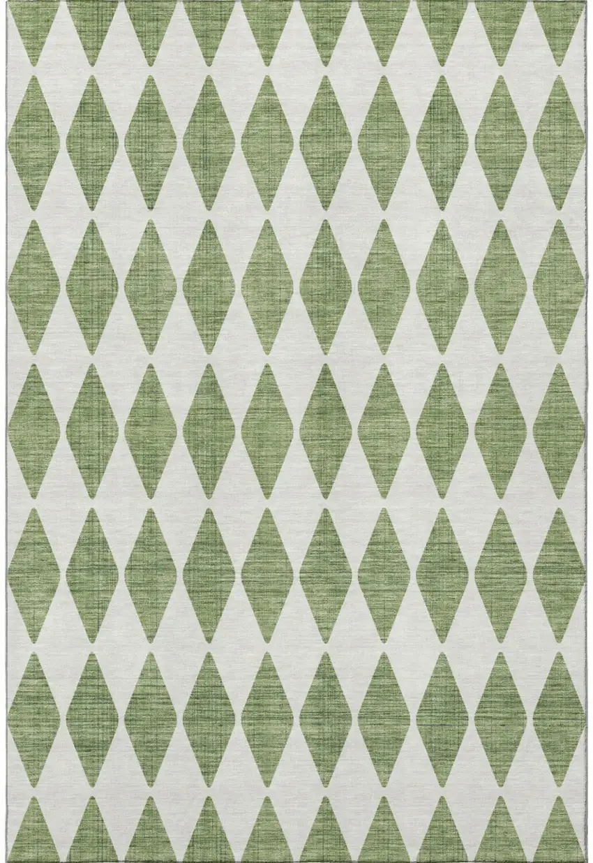 Green And Ivory Diamond Washable Area Rug With UV Protection Photo 4