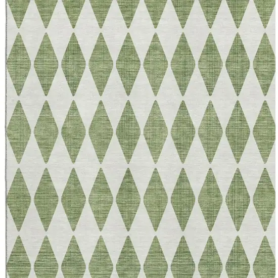 Green And Ivory Diamond Washable Area Rug With UV Protection Photo 4