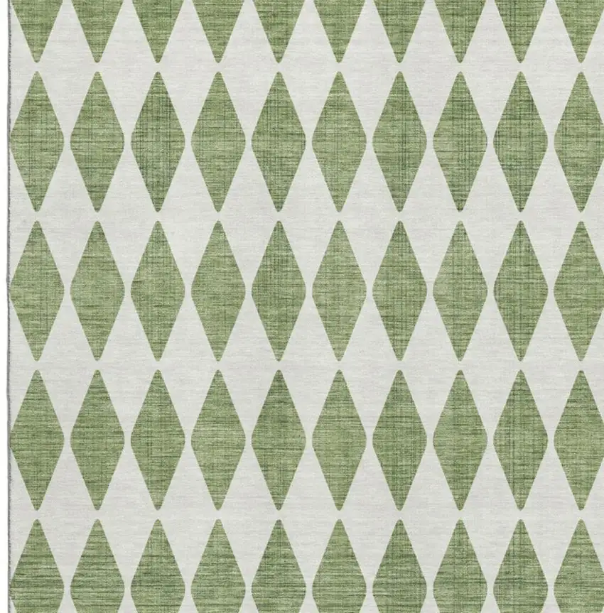 Green And Ivory Diamond Washable Area Rug With UV Protection Photo 4