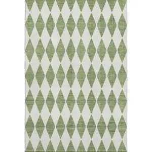 Photo of Green And Ivory Diamond Washable Area Rug With UV Protection