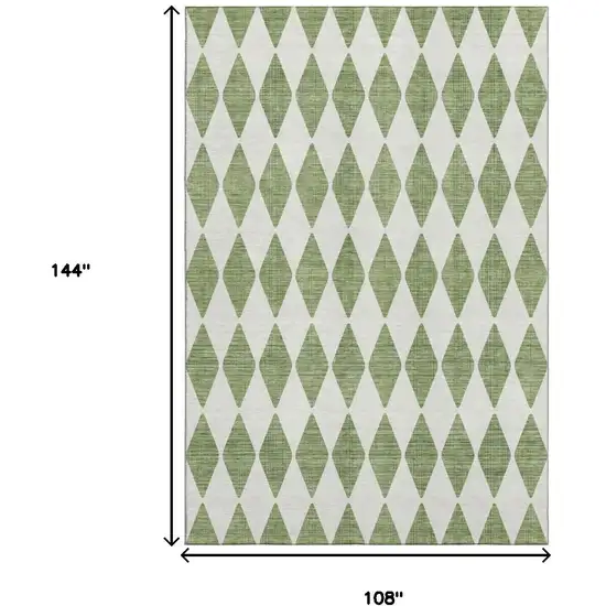 Green And Ivory Diamond Washable Area Rug With UV Protection Photo 3
