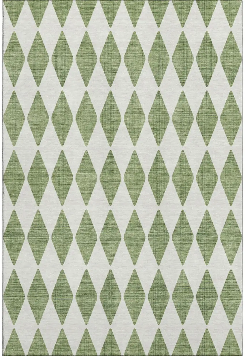 Green And Ivory Diamond Washable Area Rug With UV Protection Photo 1