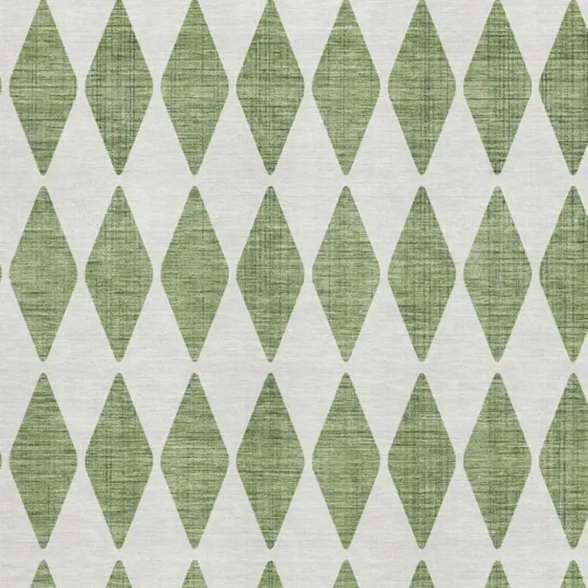 Green And Ivory Diamond Washable Area Rug With UV Protection Photo 3