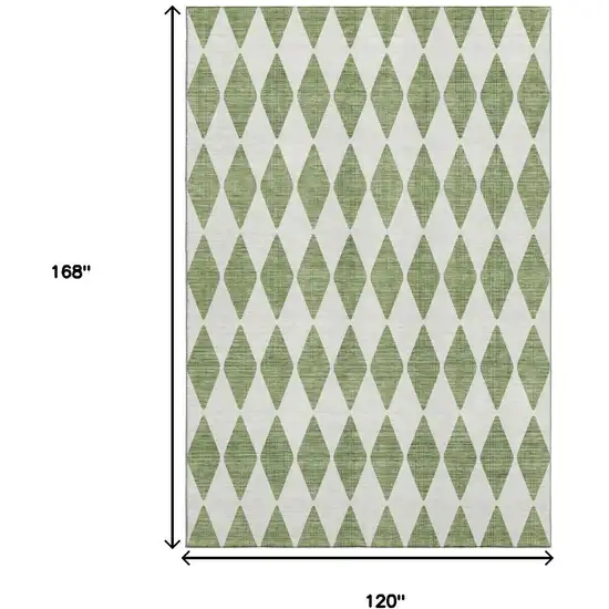 Green And Ivory Diamond Washable Area Rug With UV Protection Photo 3