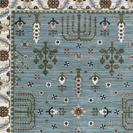 Green And Ivory Floral Area Rug With Fringe Photo 7