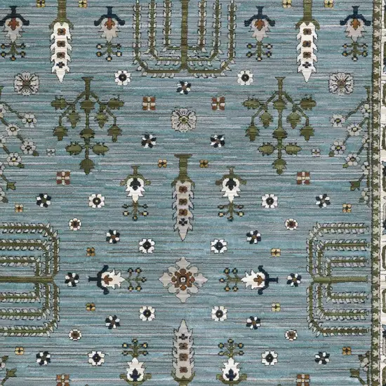 Green And Ivory Floral Area Rug With Fringe Photo 7