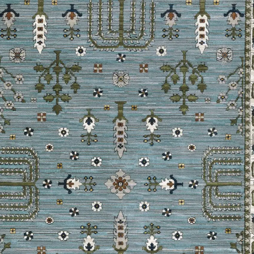 Green And Ivory Floral Area Rug With Fringe Photo 7