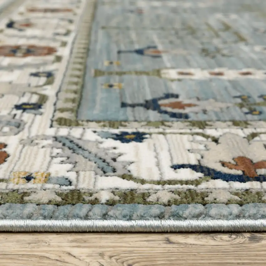 Green And Ivory Floral Area Rug With Fringe Photo 3