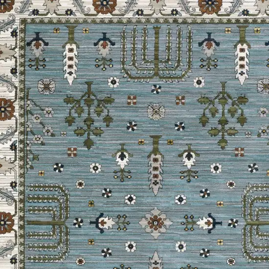Green And Ivory Floral Area Rug With Fringe Photo 7