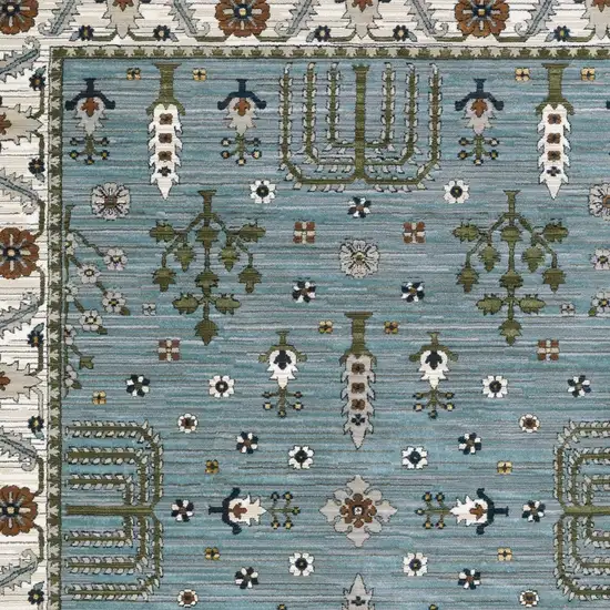Green And Ivory Floral Area Rug With Fringe Photo 5