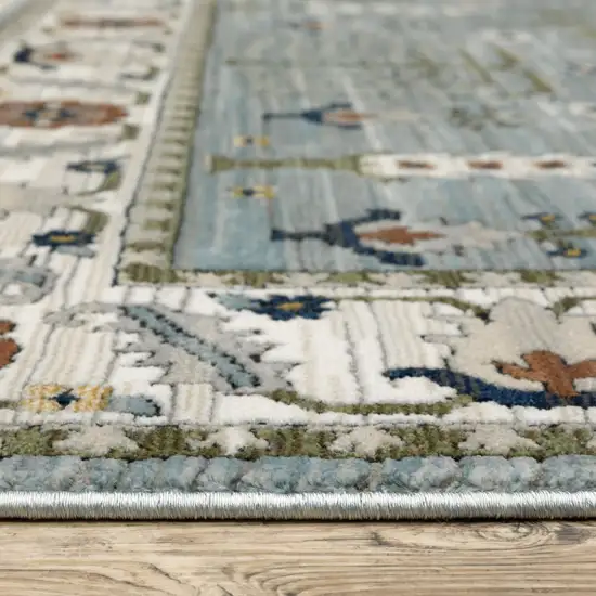 Green And Ivory Floral Area Rug With Fringe Photo 3