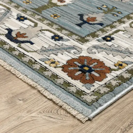 Green And Ivory Floral Area Rug With Fringe Photo 9