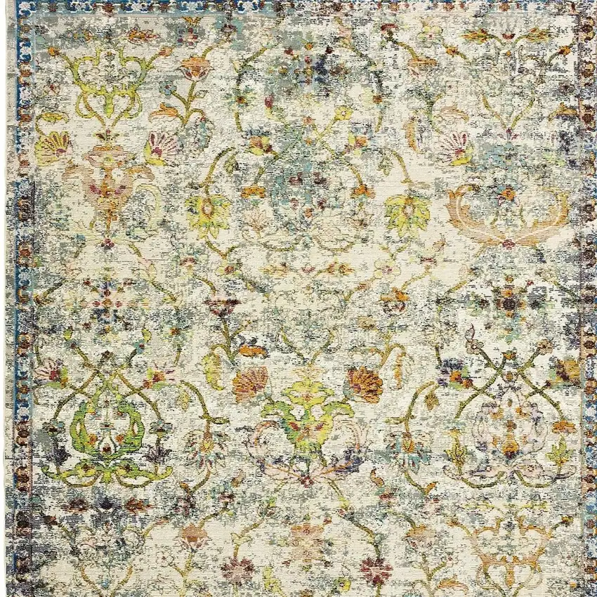 Green And Ivory Floral Area Rug Photo 5