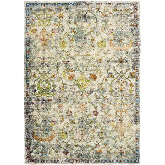 Green And Ivory Floral Area Rug Photo 2