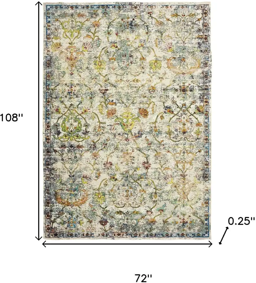 Green And Ivory Floral Area Rug Photo 3