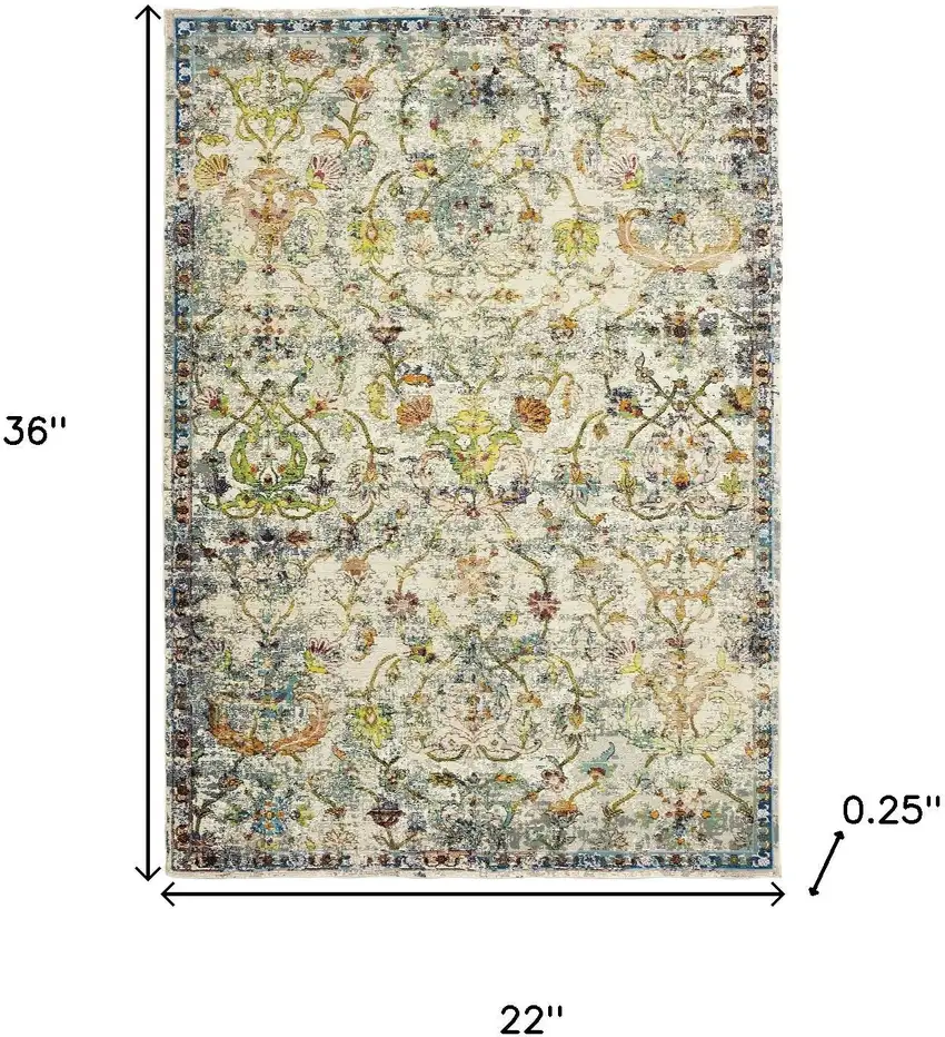 Green And Ivory Floral Area Rug Photo 3