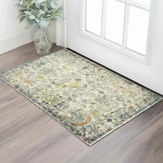 Green And Ivory Floral Area Rug Photo 1