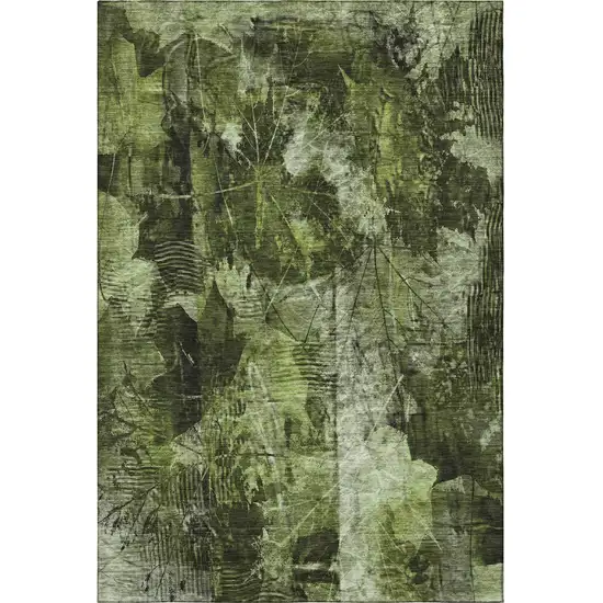 Green And Ivory Floral Washable Area Rug With UV Protection Photo 3