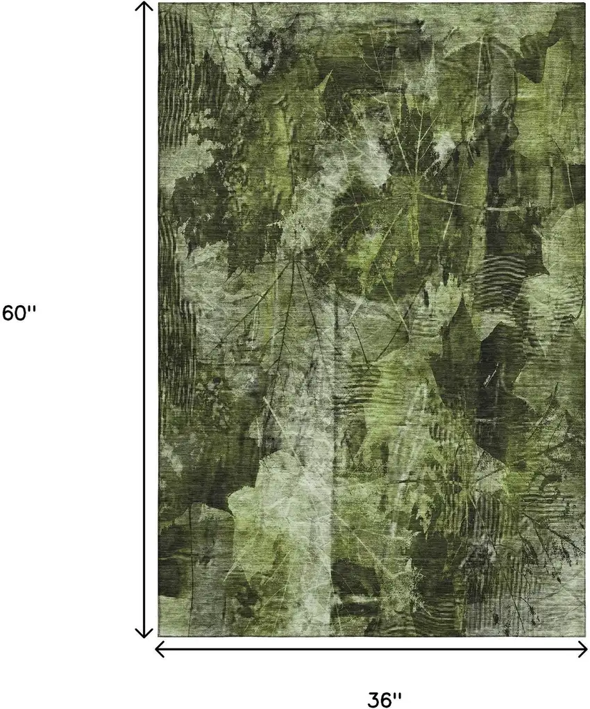 Green And Ivory Floral Washable Area Rug With UV Protection Photo 3