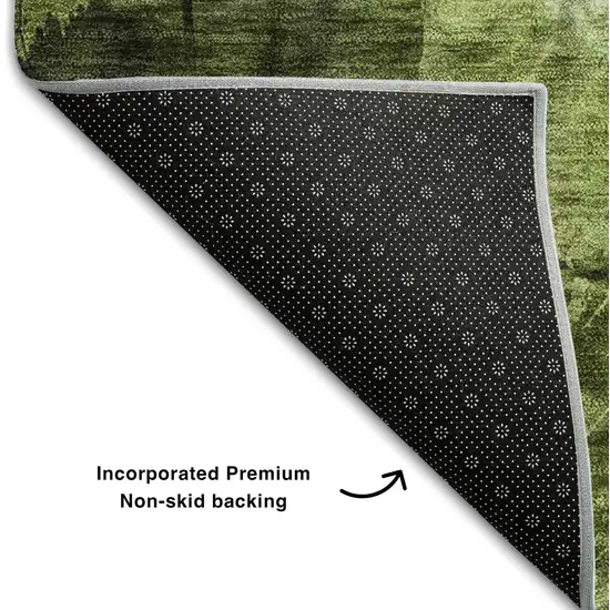 Green And Ivory Floral Washable Area Rug With UV Protection Photo 6