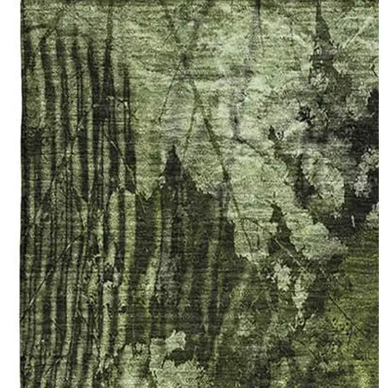 Green And Ivory Floral Washable Area Rug With UV Protection Photo 4