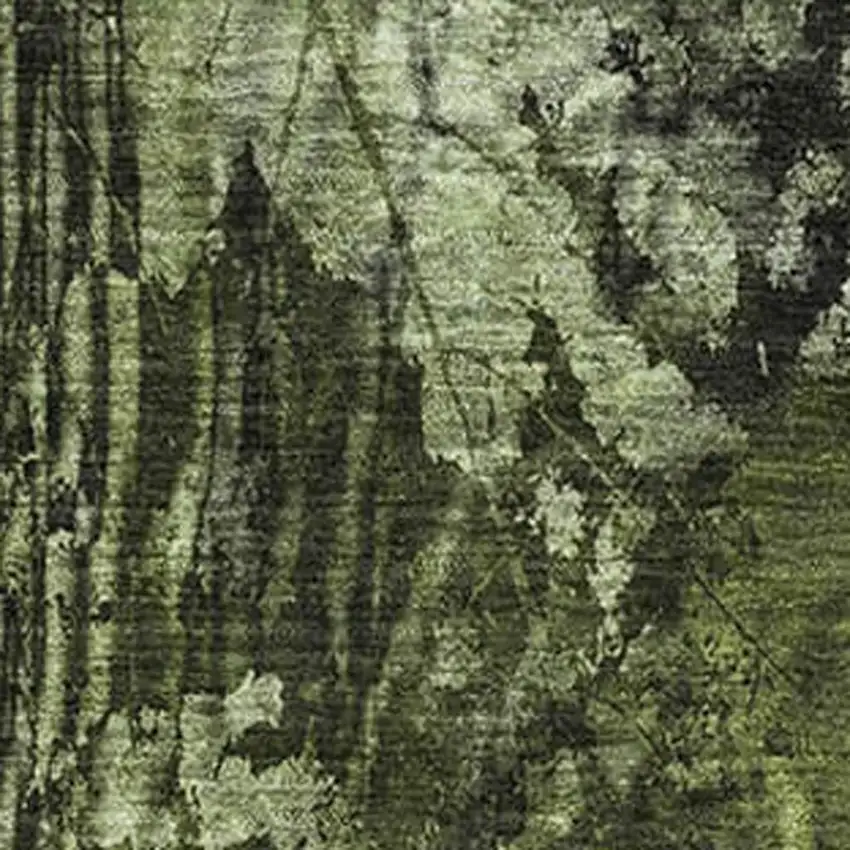 Green And Ivory Floral Washable Area Rug With UV Protection Photo 3