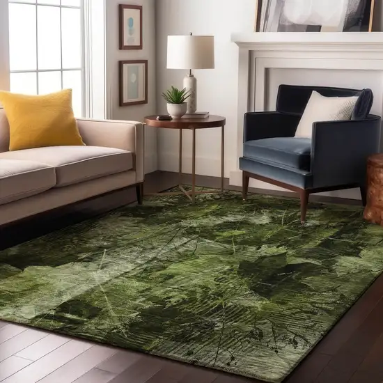 Green And Ivory Floral Washable Area Rug With UV Protection Photo 5
