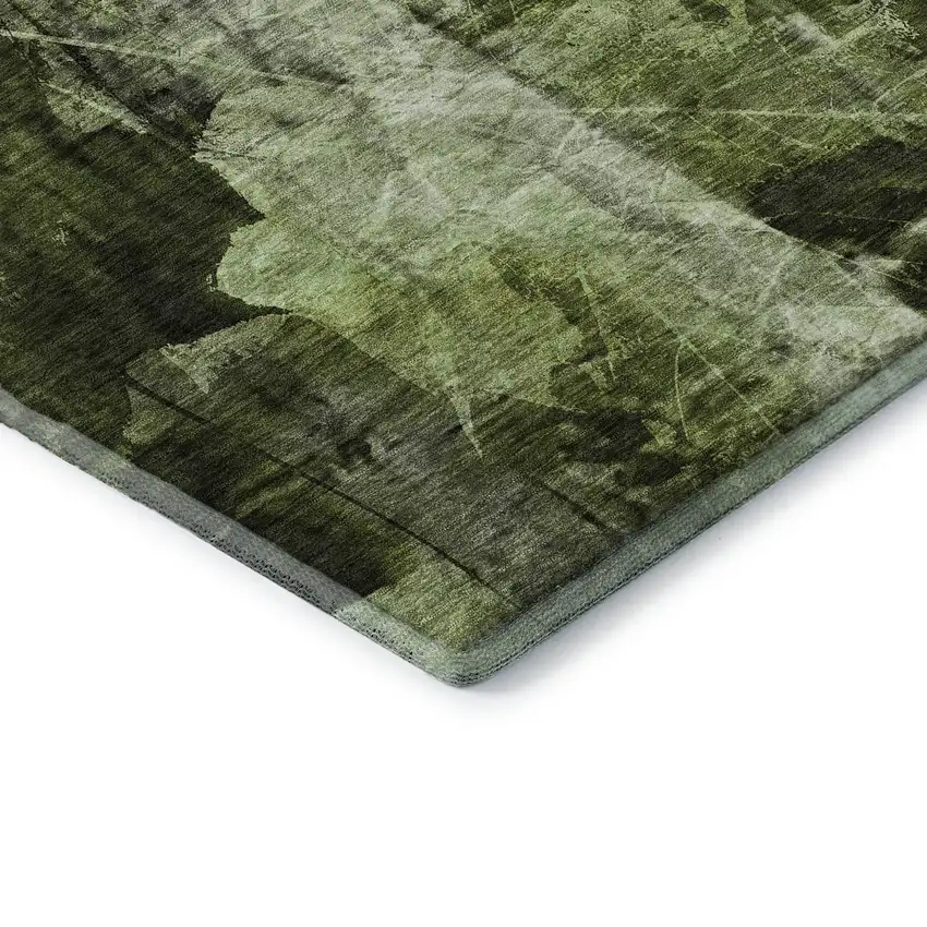 Green And Ivory Floral Washable Area Rug With UV Protection Photo 8