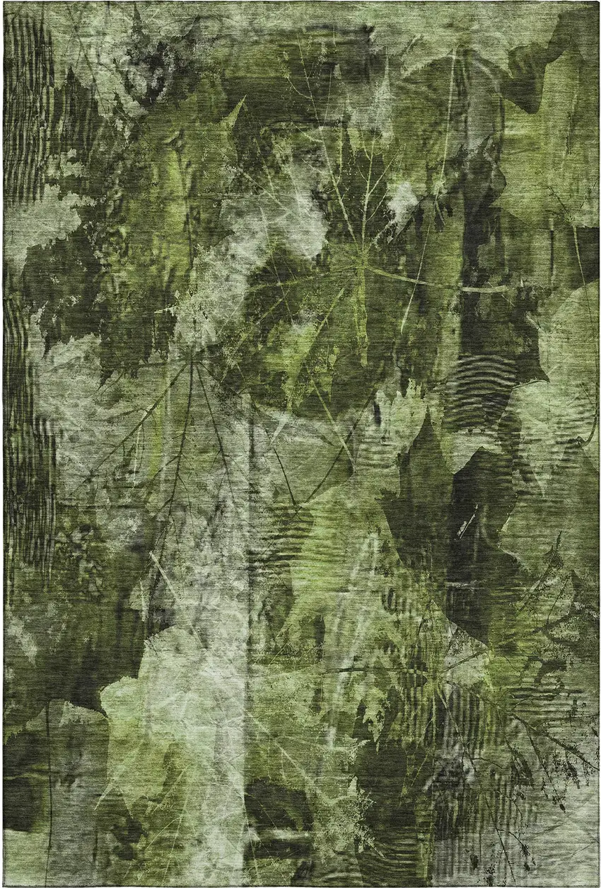 Green And Ivory Floral Washable Area Rug With UV Protection Photo 1