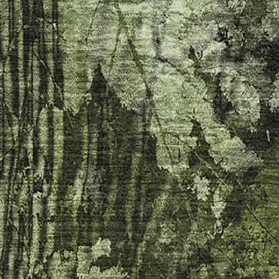 Green And Ivory Floral Washable Area Rug With UV Protection Photo 3