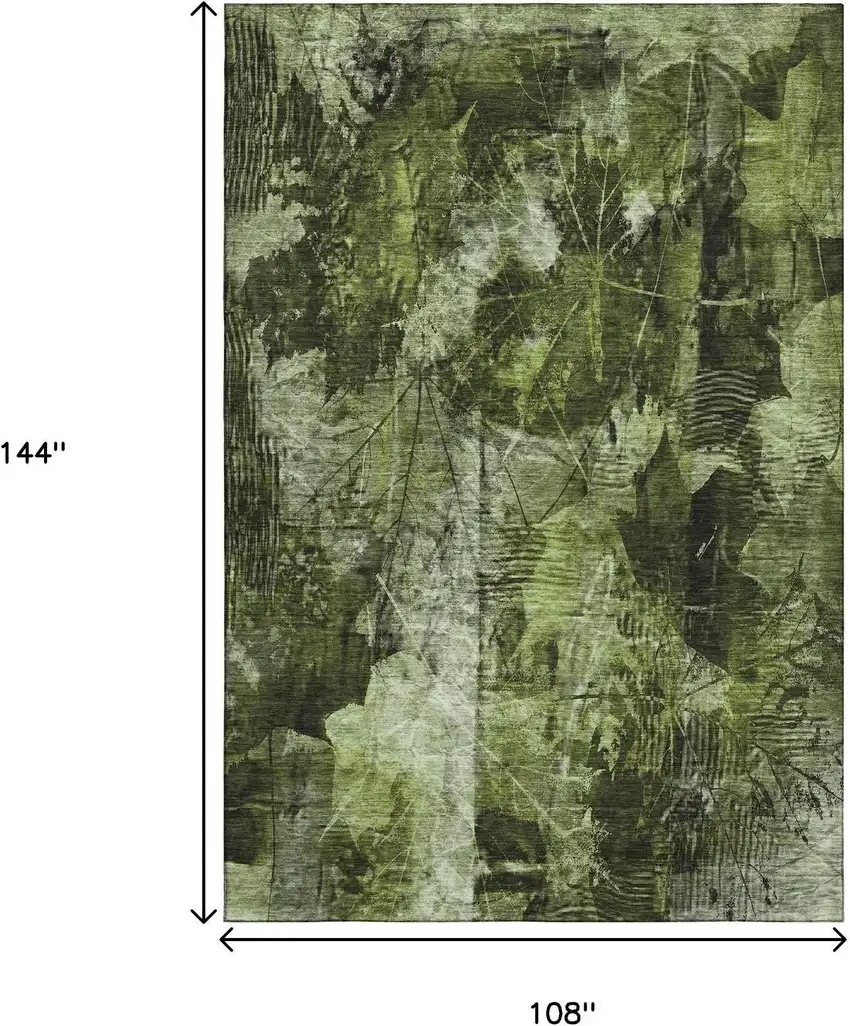 Green And Ivory Floral Washable Area Rug With UV Protection Photo 3