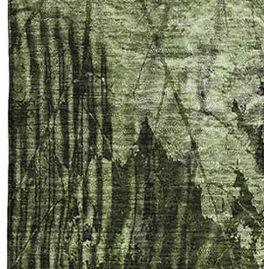 Green And Ivory Floral Washable Area Rug With UV Protection Photo 3