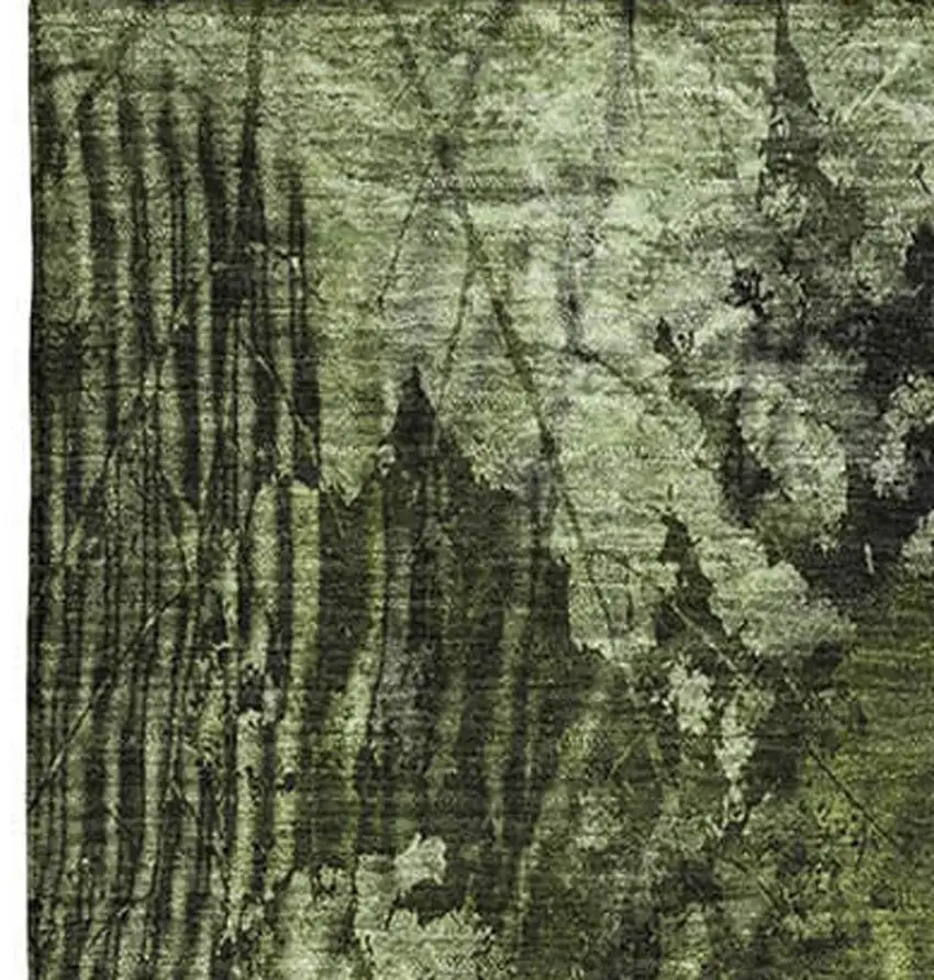 Green And Ivory Floral Washable Area Rug With UV Protection Photo 4