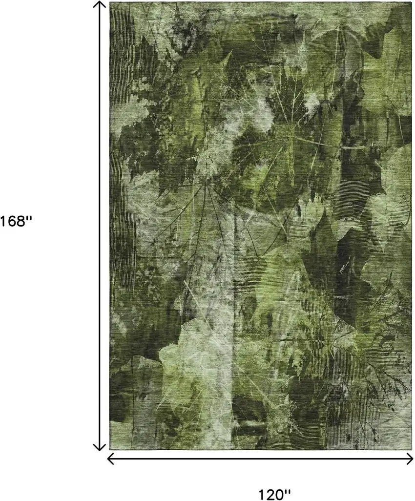 Green And Ivory Floral Washable Area Rug With UV Protection Photo 3