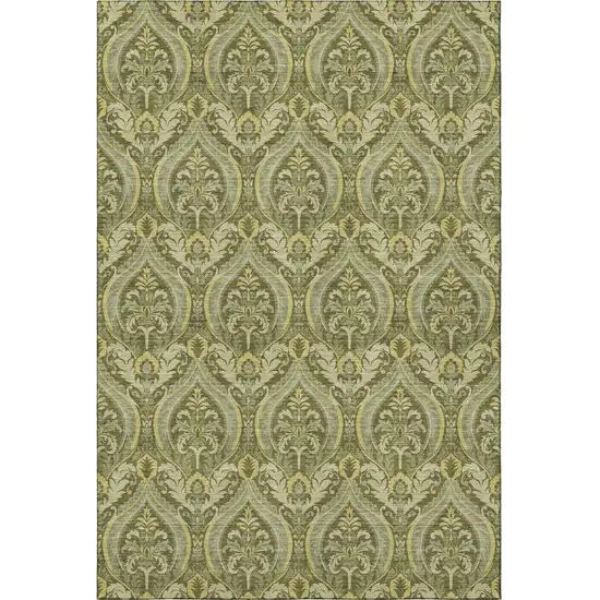 Green And Ivory Floral Washable Area Rug With UV Protection Photo 4