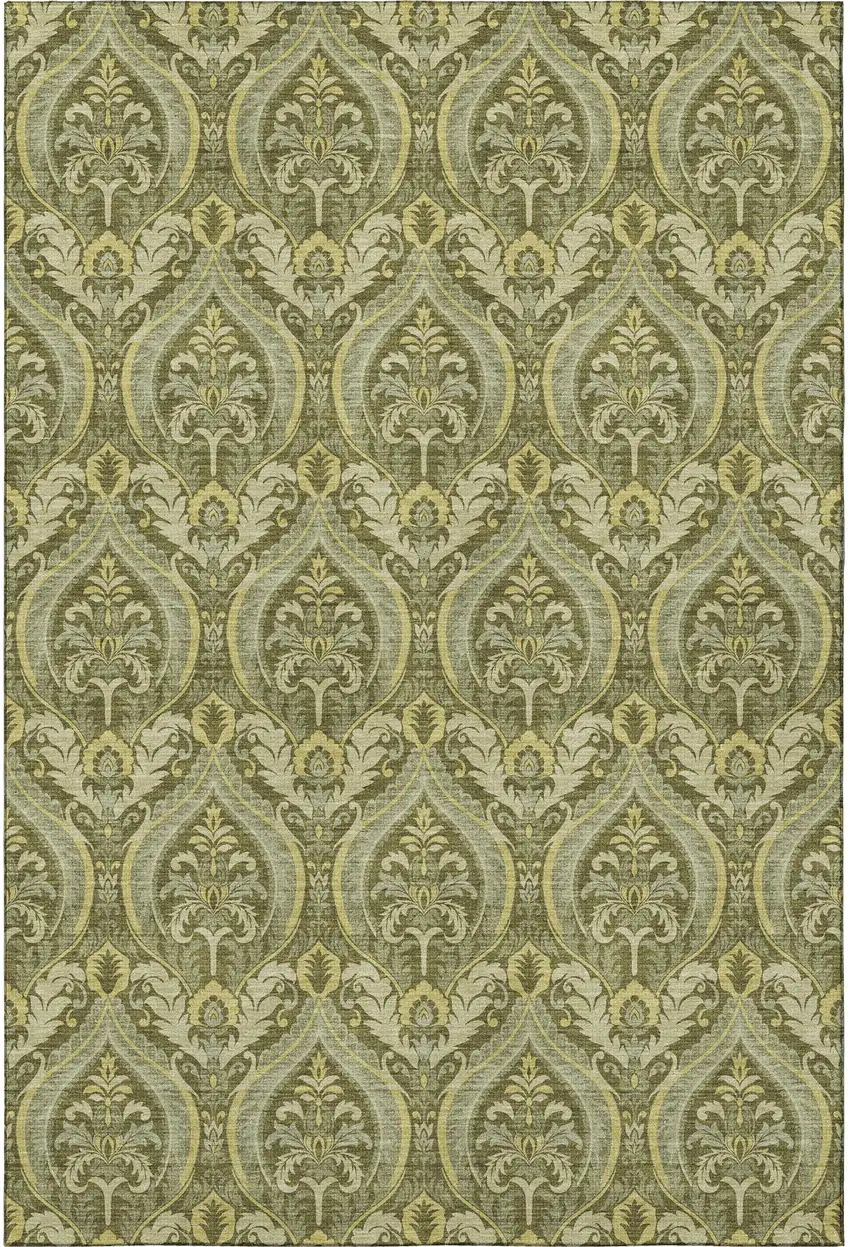 Green And Ivory Floral Washable Area Rug With UV Protection Photo 4