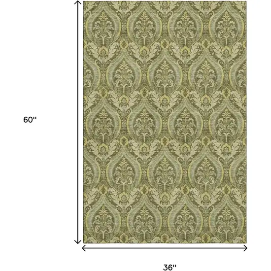 Green And Ivory Floral Washable Area Rug With UV Protection Photo 3