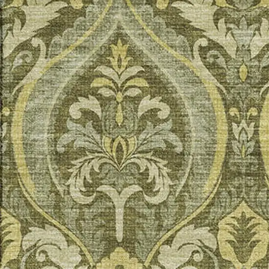 Green And Ivory Floral Washable Area Rug With UV Protection Photo 3