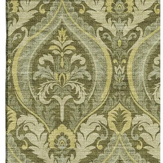 Green And Ivory Floral Washable Area Rug With UV Protection Photo 4