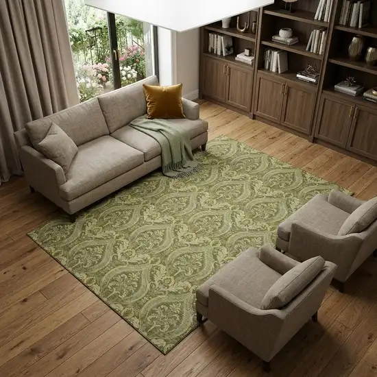 Green And Ivory Floral Washable Area Rug With UV Protection Photo 1