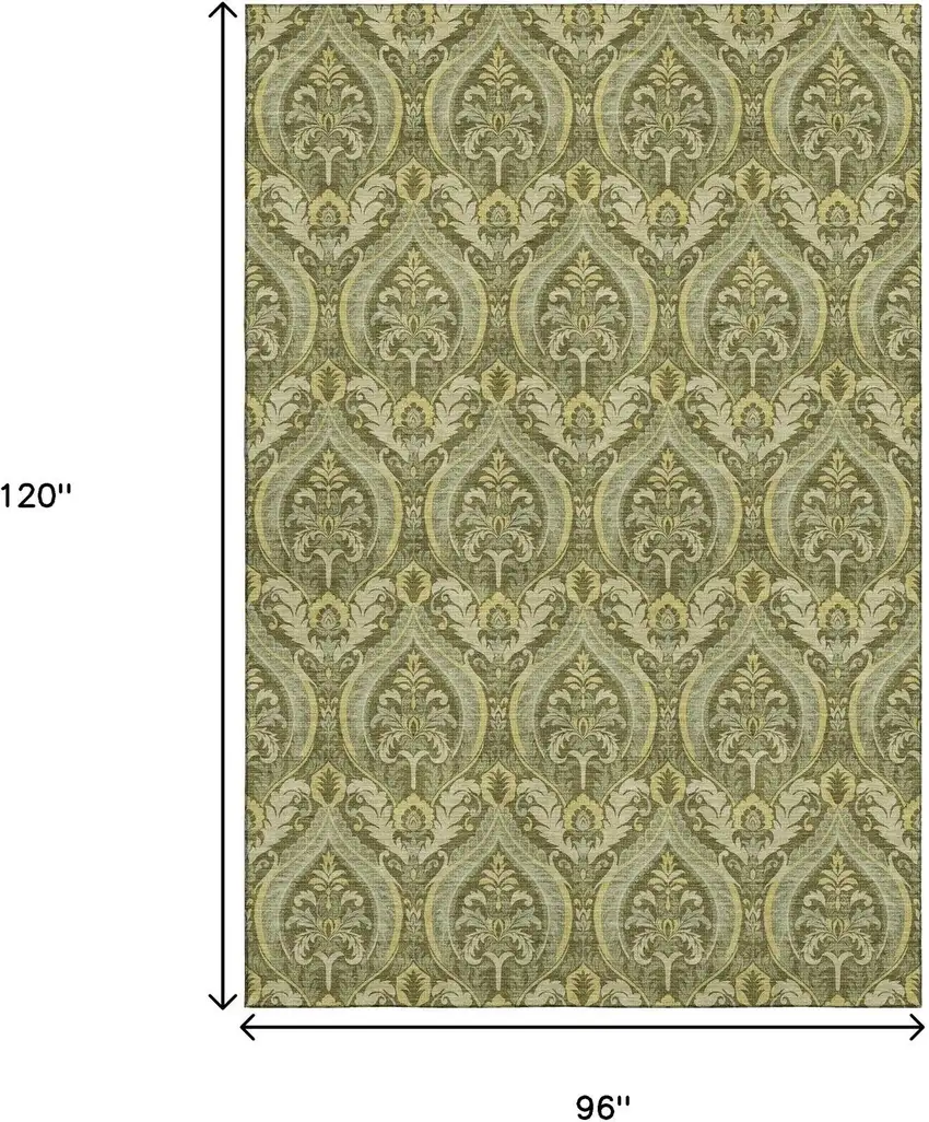 Green And Ivory Floral Washable Area Rug With UV Protection Photo 3