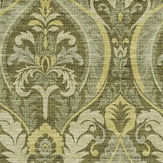 Green And Ivory Floral Washable Area Rug With UV Protection Photo 3