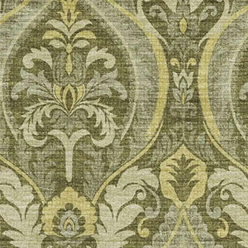 Green And Ivory Floral Washable Area Rug With UV Protection Photo 3