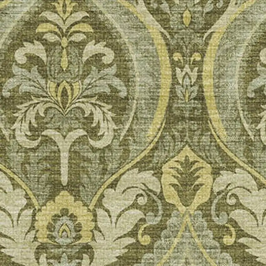 Green And Ivory Floral Washable Area Rug With UV Protection Photo 3