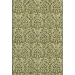 Photo of Green And Ivory Floral Washable Area Rug With UV Protection