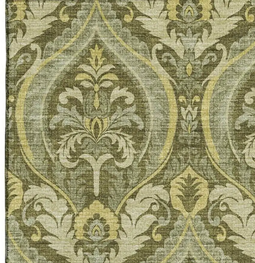 Green And Ivory Floral Washable Area Rug With UV Protection Photo 4