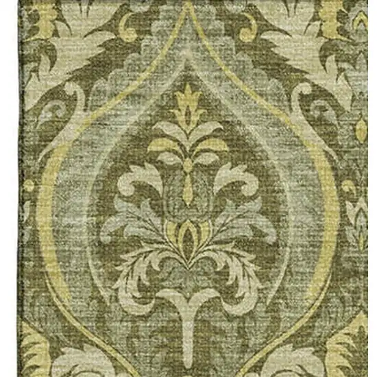 Green And Ivory Floral Washable Area Rug With UV Protection Photo 3